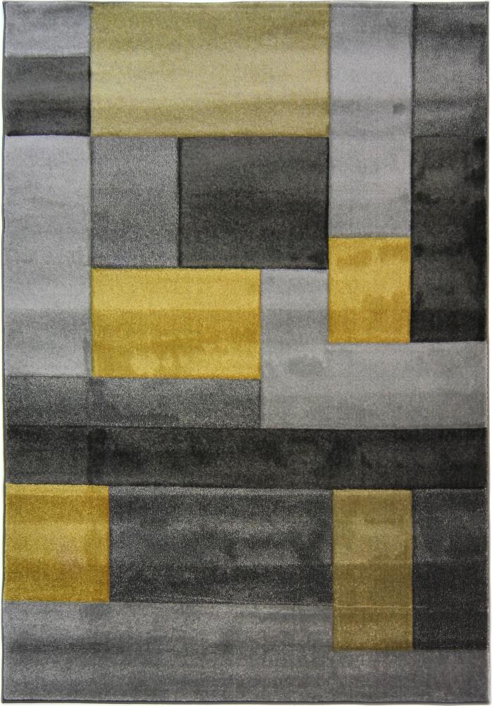 Geometrischer Teppich in Trendfarben, Kollektion NIDD CLARA von Kadima Design. Farbe: Gelb-Grau, Größe: 80x150 cm Bild 1