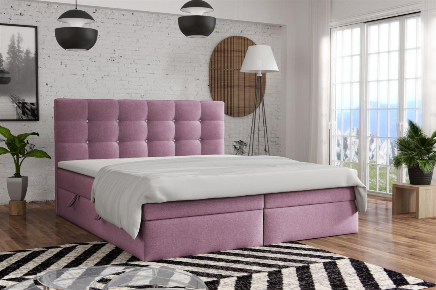 Boxspringbett Schlafzimmerbett BASILIO 180x200cm Stoff Fresh Rose Bild 1