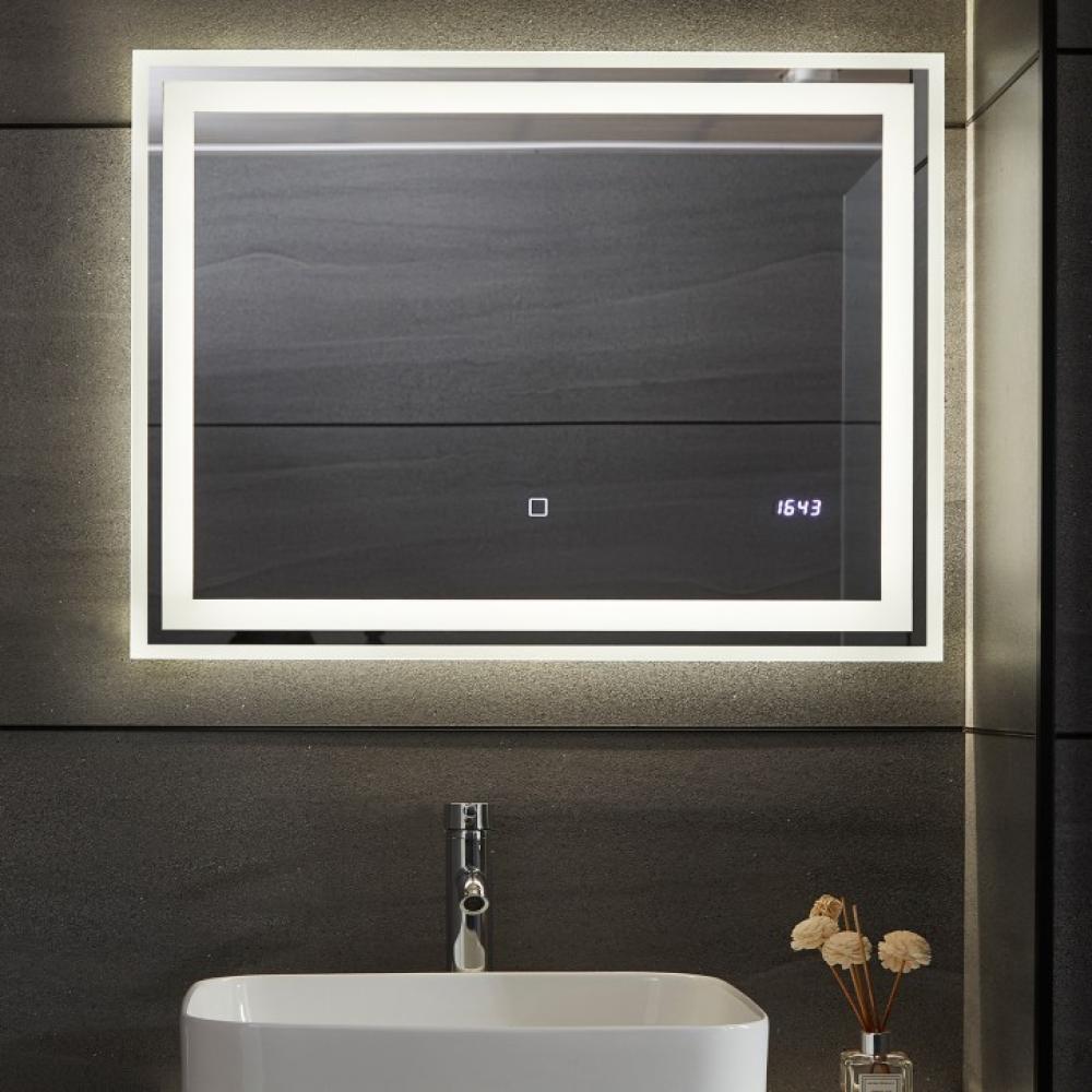Aquamarin® LED Badspiegel - 80x60 cm, Beschlagfrei, Dimmbar, Energiesparend, Digitaluhr/Datum, 3000-7000K Bild 1