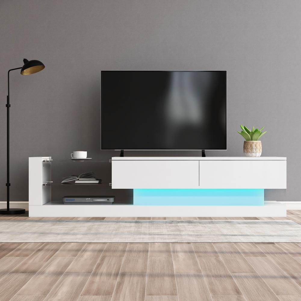 Merax Stilvoller weißer Hochglanz-TV-Schrank - 1,4 Meter lang, 16-farbige LED-Beleuchtung - für 60-Zoll-TV Bild 1