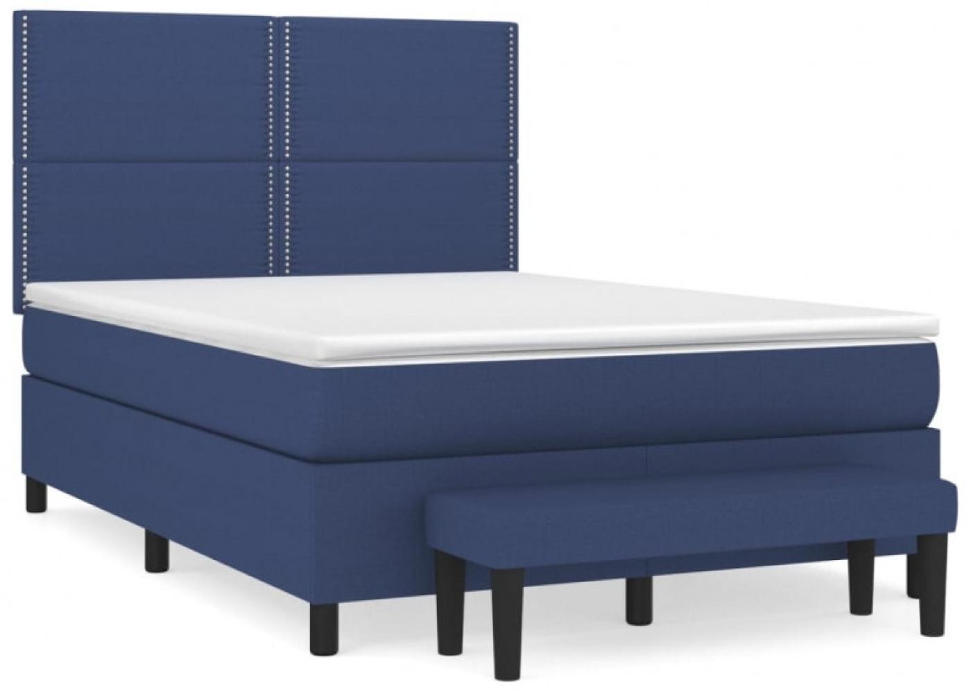 vidaXL Boxspringbett mit Matratze Blau 140x190 cm Stoff, Härtegrad: H2 [3136515] Bild 1