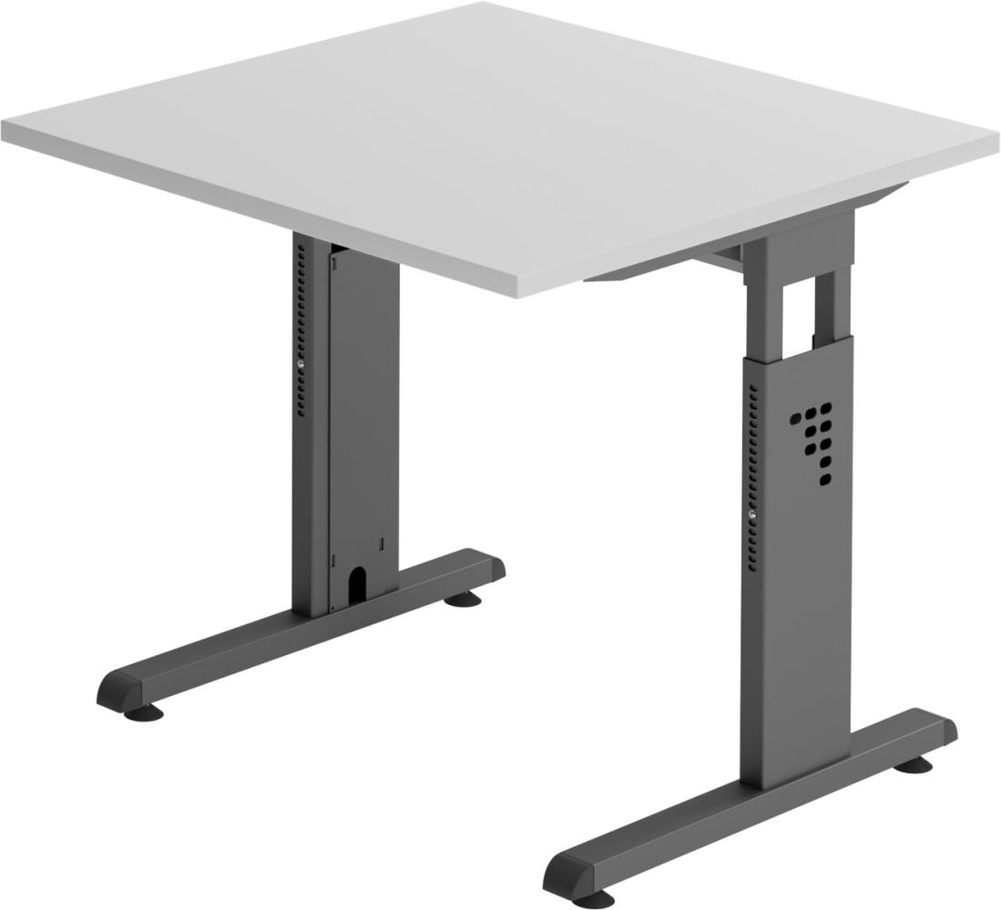 bümö® Schreibtisch O-Serie höhenverstellbar, Tischplatte 80 x 80 cm in grau, Gestell in graphit Bild 1