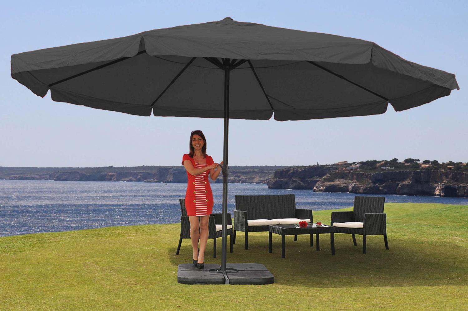 Sonnenschirm Meran Pro, Gastronomie Marktschirm mit Volant Ø 5m Polyester/Alu 28kg ~ anthrazit mit Ständer Bild 1