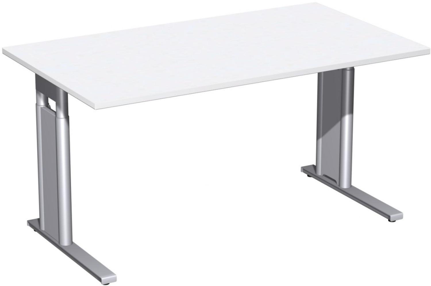 Schreibtisch 'C Fuß Pro' höhenverstellbar, 140x80cm, Weiß / Silber Bild 1