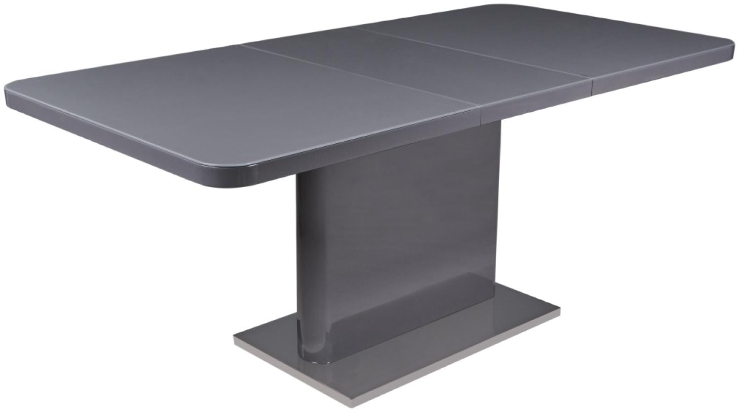 Esstisch Douglas, HG grau Platte mit Grauglas, Boden Edelstahl poliert,140-180x90cm Bild 1