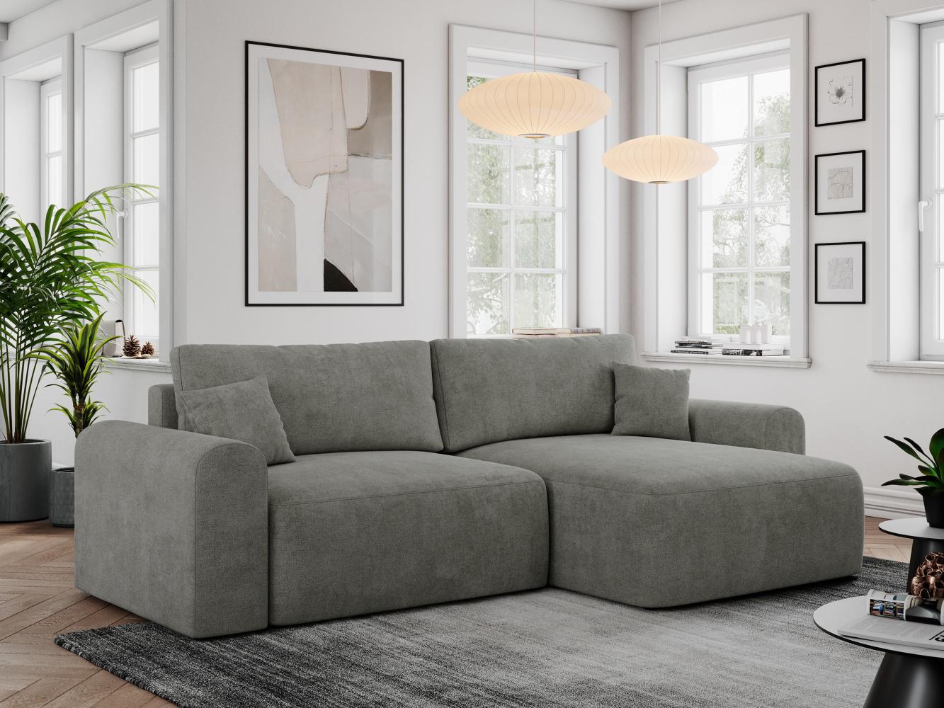 Ecksofa L-form, Couch mit Schlaffunktion und Bettkaste - NELSON - Grau Stoff Bild 1