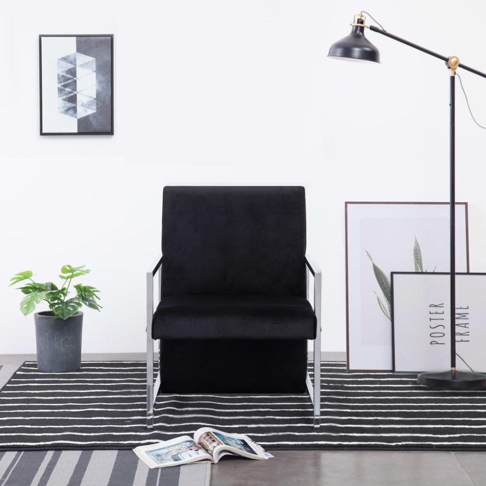 vidaXL Sessel mit verchromten Füßen Schwarz Samt Bild 1
