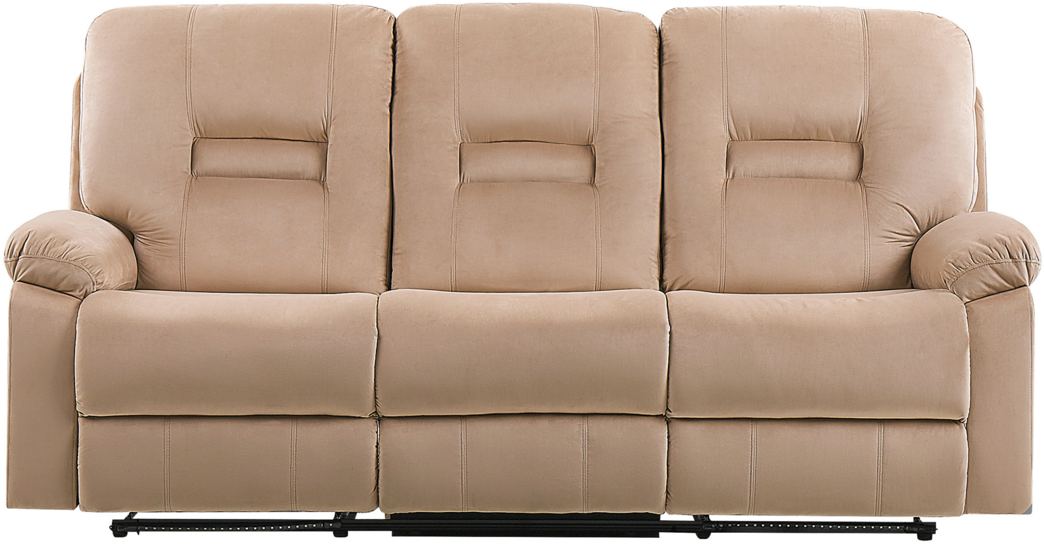 3-Sitzer Sofa Samtstoff beige LED-Beleuchtung USB-Port elektrisch verstellbar BERGEN Bild 1