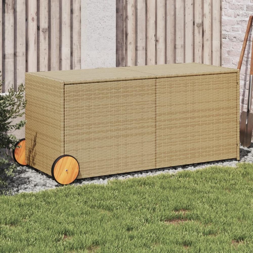 vidaXL Gartentruhe mit Rollen Beige 283L Poly Rattan Bild 1