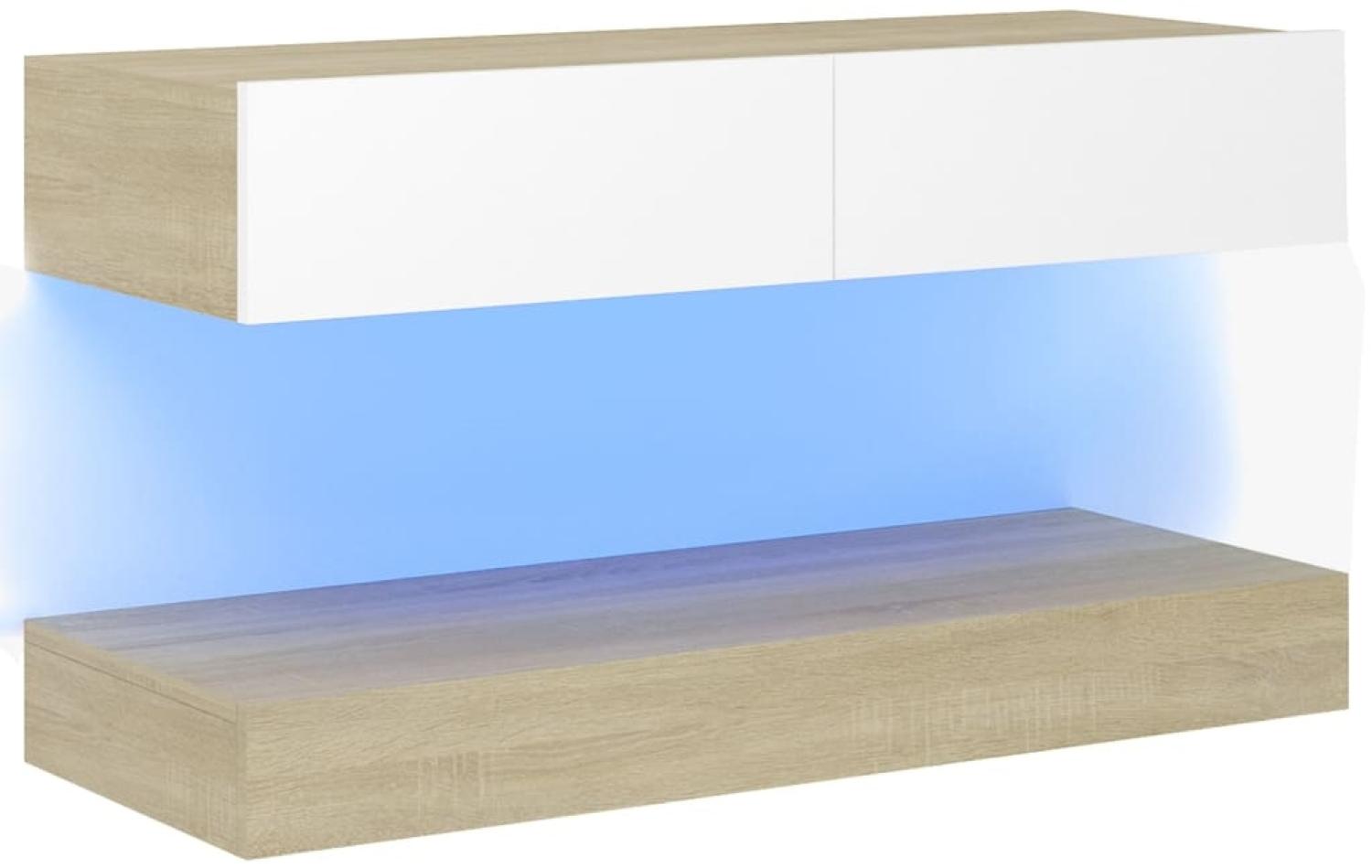 vidaXL TV-Schrank mit LED-Leuchten Weiß Sonoma-Eiche 90x35 cm Bild 1