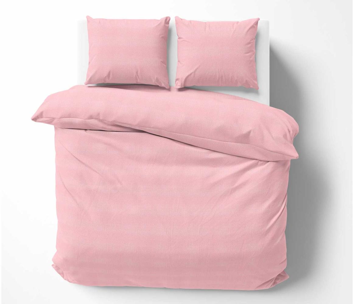 Mako Satin Bettwäsche rosa mit weißen Punkten 135x200 + 80x80 Bild 1
