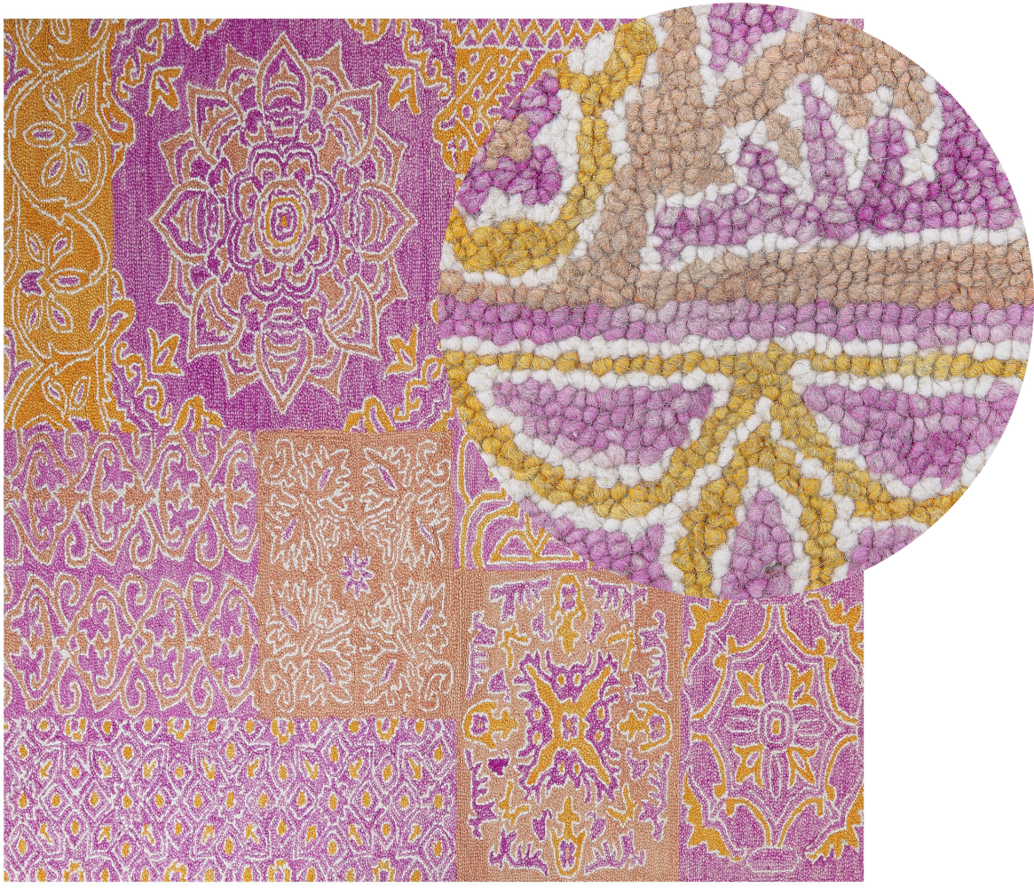 Teppich Wolle mehrfarbig orientalisches Muster 200 x 200 cm Kurzflor AVANOS Bild 1