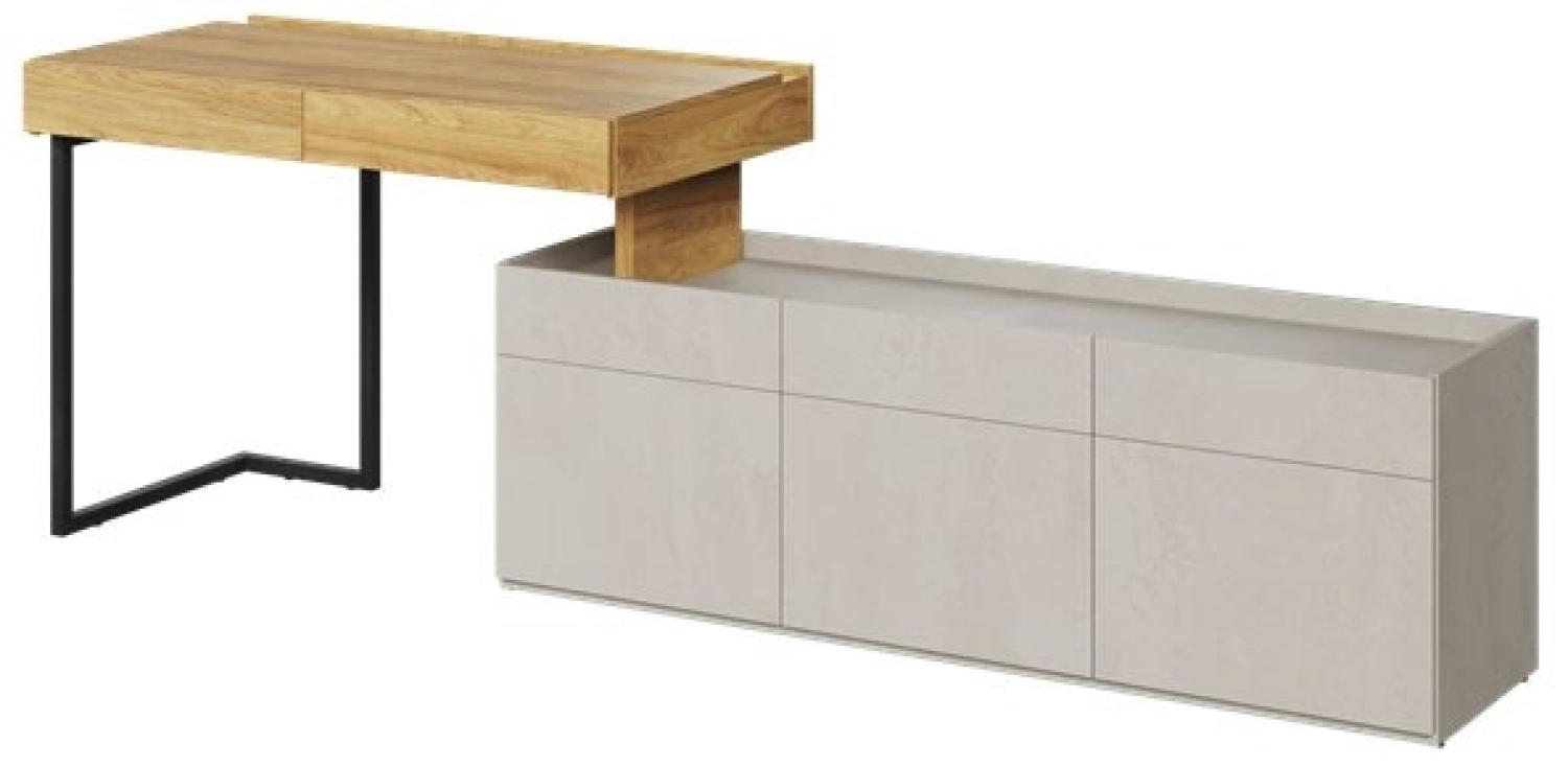 Schreibtischkombinationt Schreibtisch mit Sideboard Teen Flex 2-teilig Hickory Natur betonfarben Bild 1
