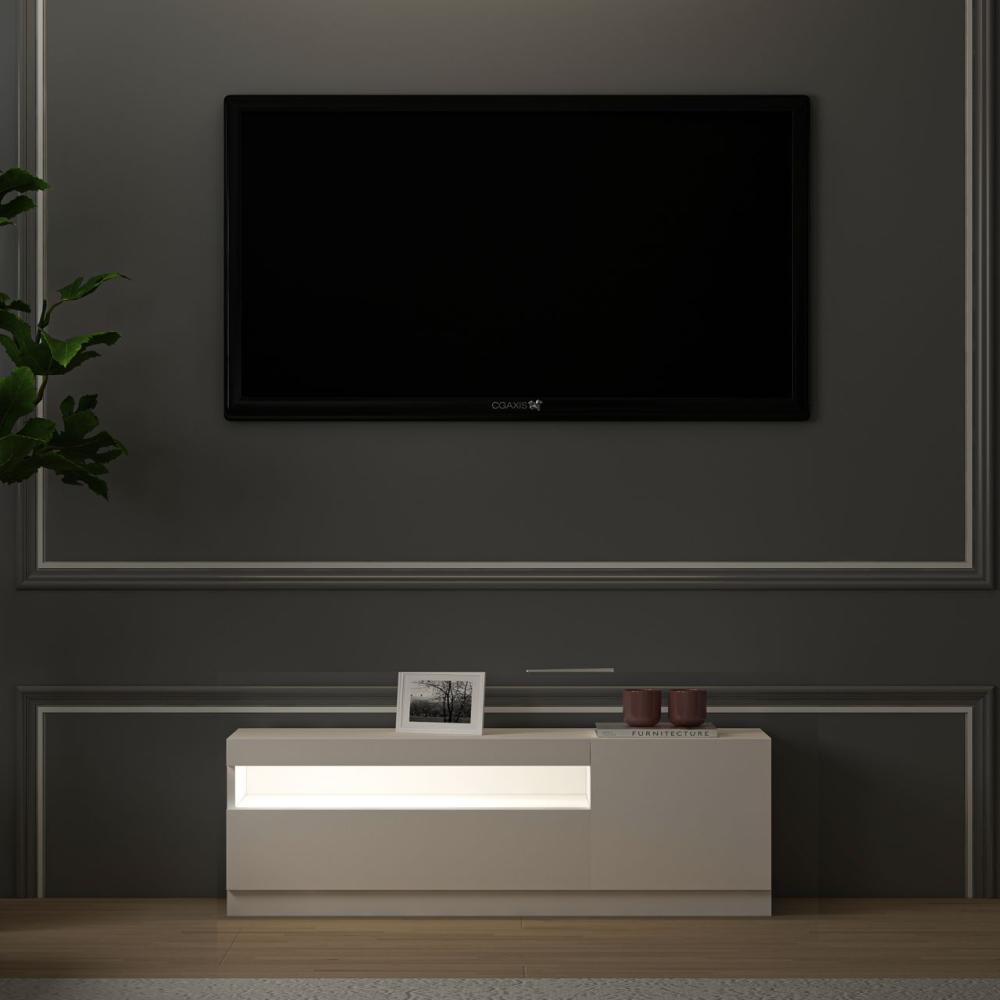 TV Lowboard Weiß mit LED-Leuchten Hochglanz Rechts 1/2 9475 Bild 1