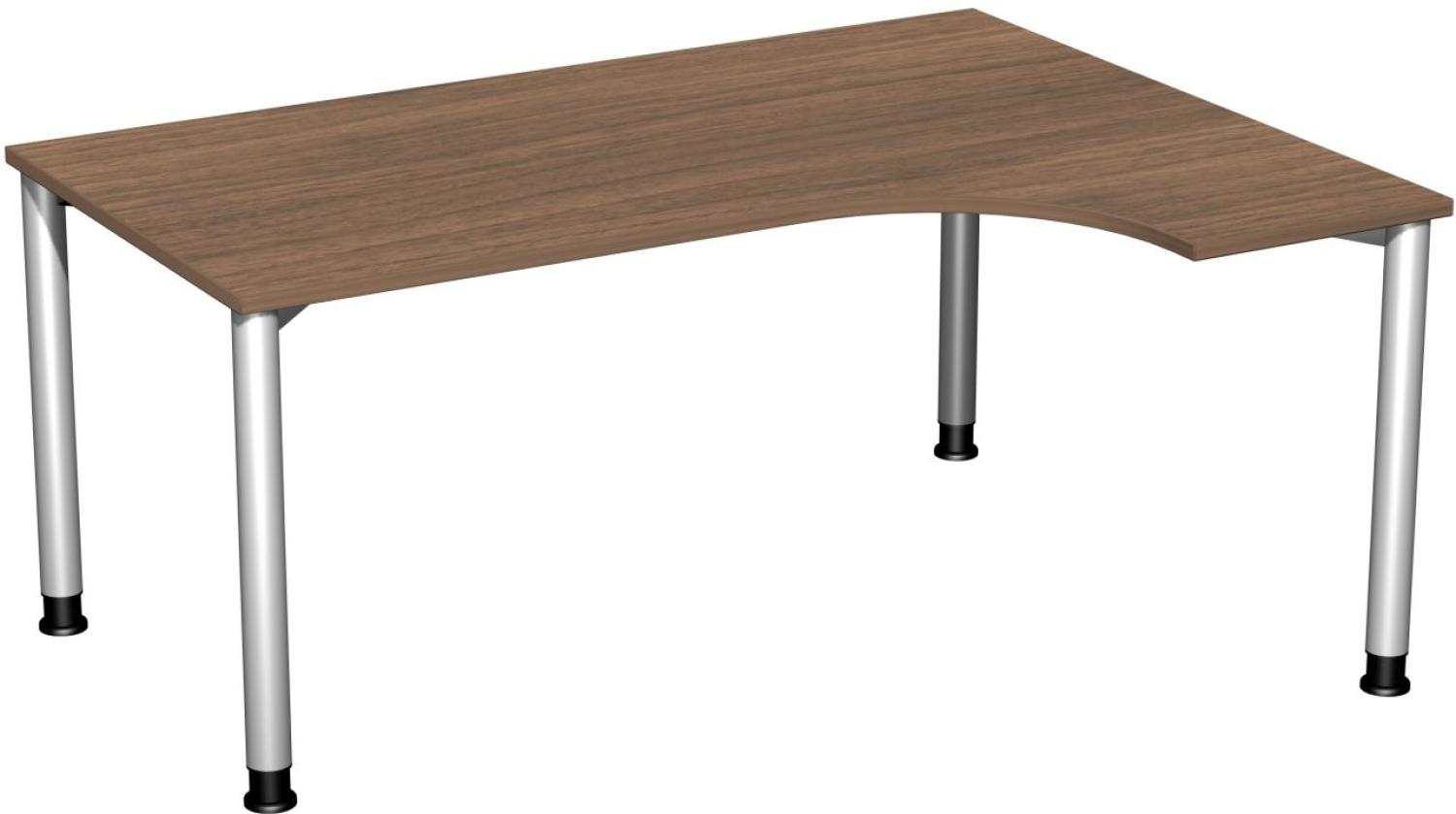 PC-Schreibtisch '4 Fuß Flex' rechts, höhenverstellbar, 160x120cm, Nussbaum / Silber Bild 1