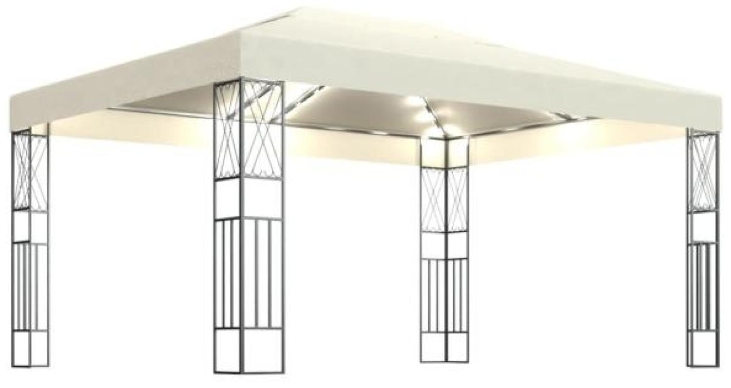 Pavillon mit LED-Lichterkette 3x4 m Creme Stoff Bild 1