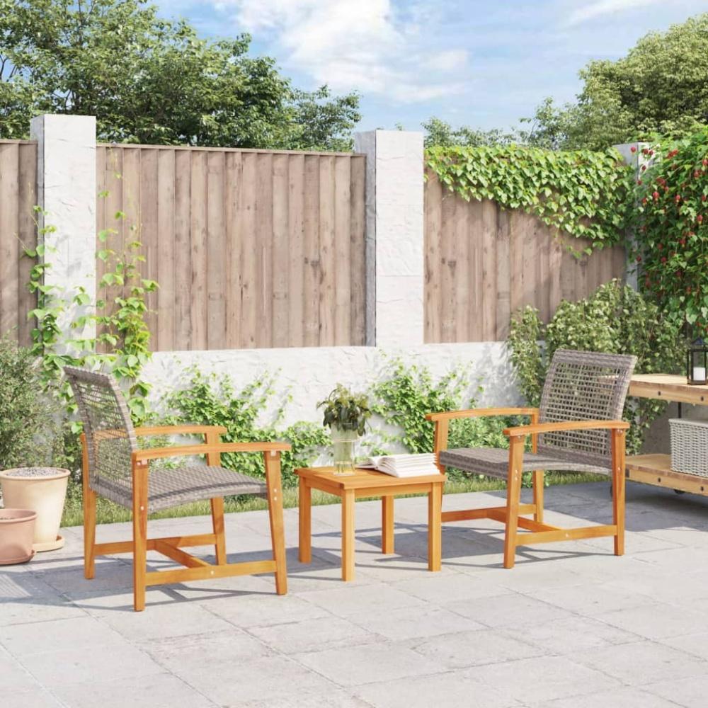 vidaXL 3-tlg. Bistro-Set Grau Poly Rattan und Akazienholz Bild 1