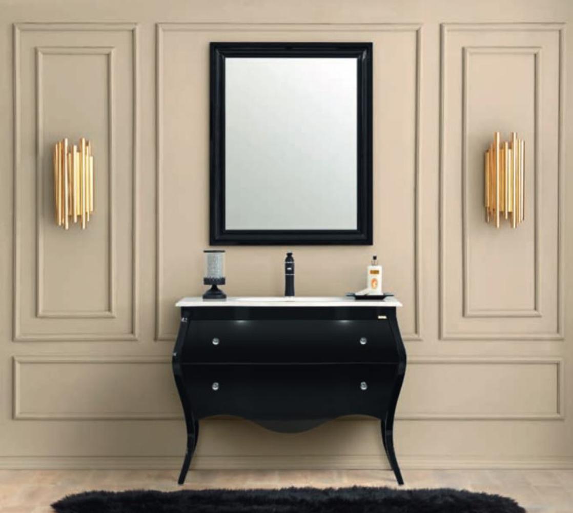 Casa Padrino Luxus Barock Badezimmer Set Schwarz / Weiß - 1 Waschtisch & 1 Waschbecken & 1 Wandspiegel - Badezimmer Möbel im Barockstil Bild 1
