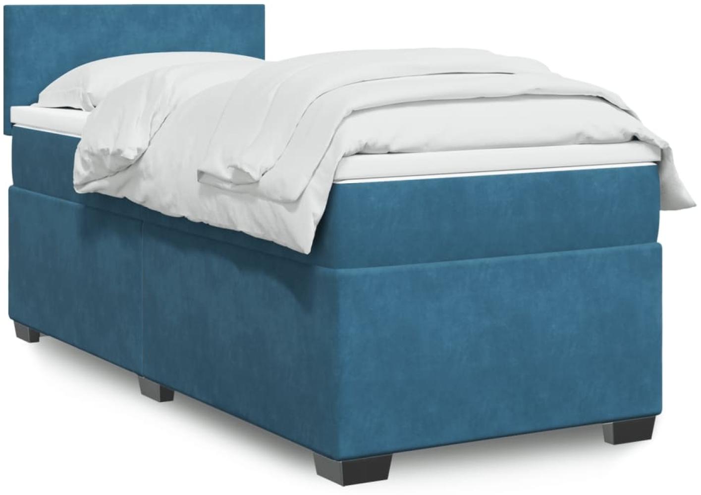 vidaXL Boxspringbett mit Matratze Blau 100x200 cm Samt 3288532 Bild 1