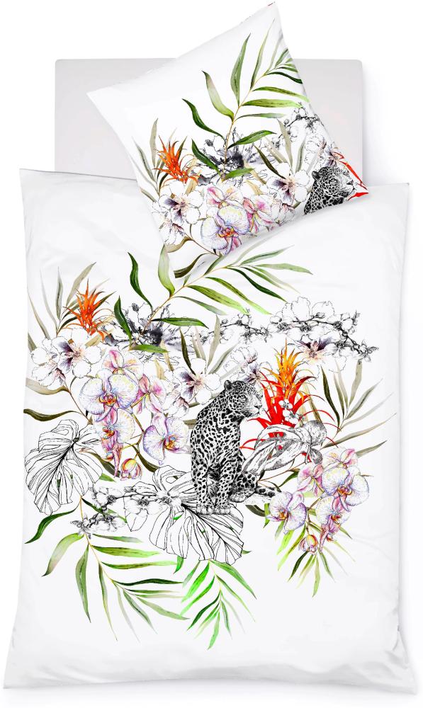 Fleuresse Mako-Satin Bettwäsche 155x220 Leopard Dschungel Orchidee weiß 114197-01 Bild 1