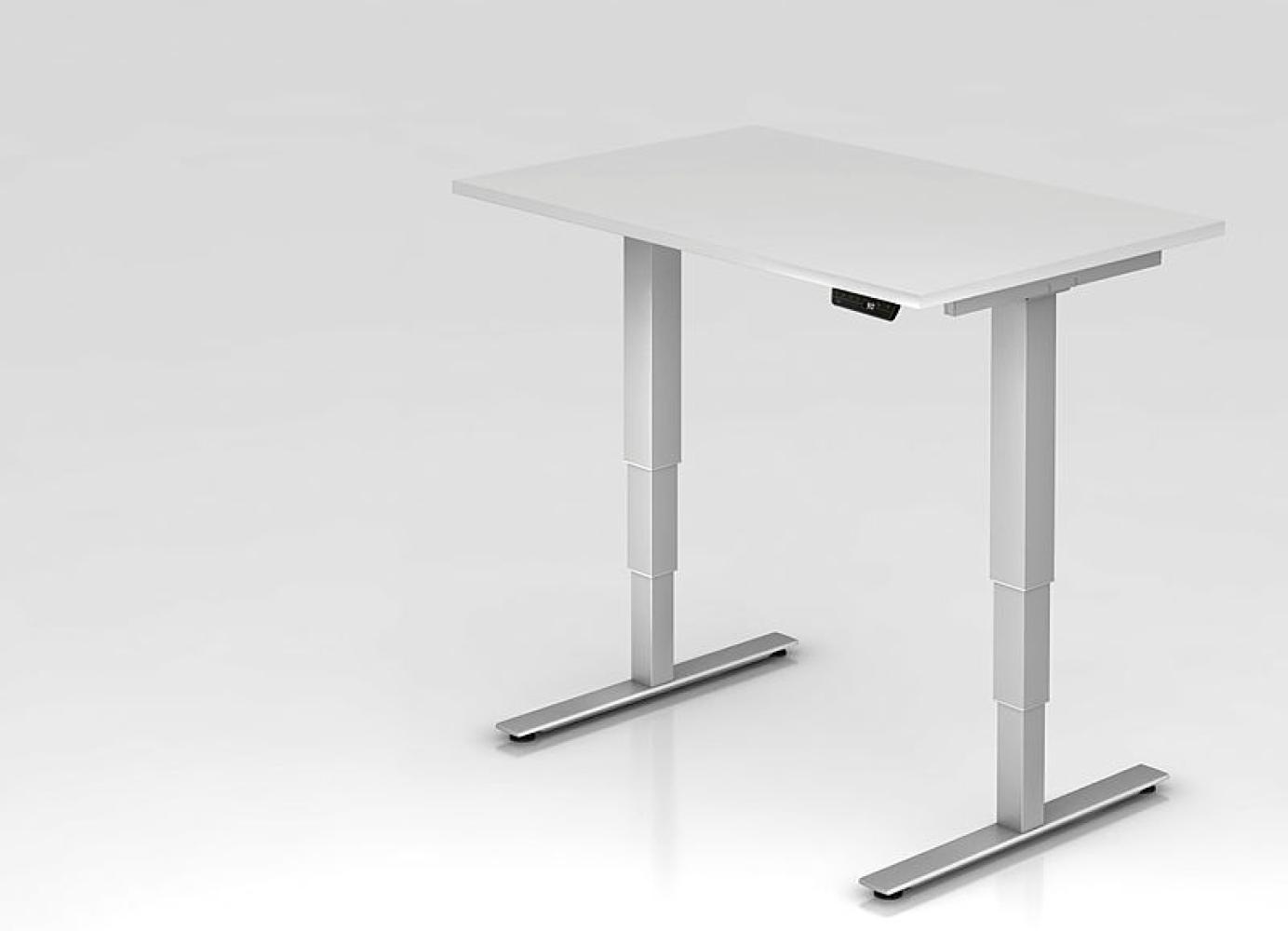 Sitz-Steh-Schreibtisch elektrisch XDSM12 120x80cm Weiß Gestellfarbe: Silber Bild 1