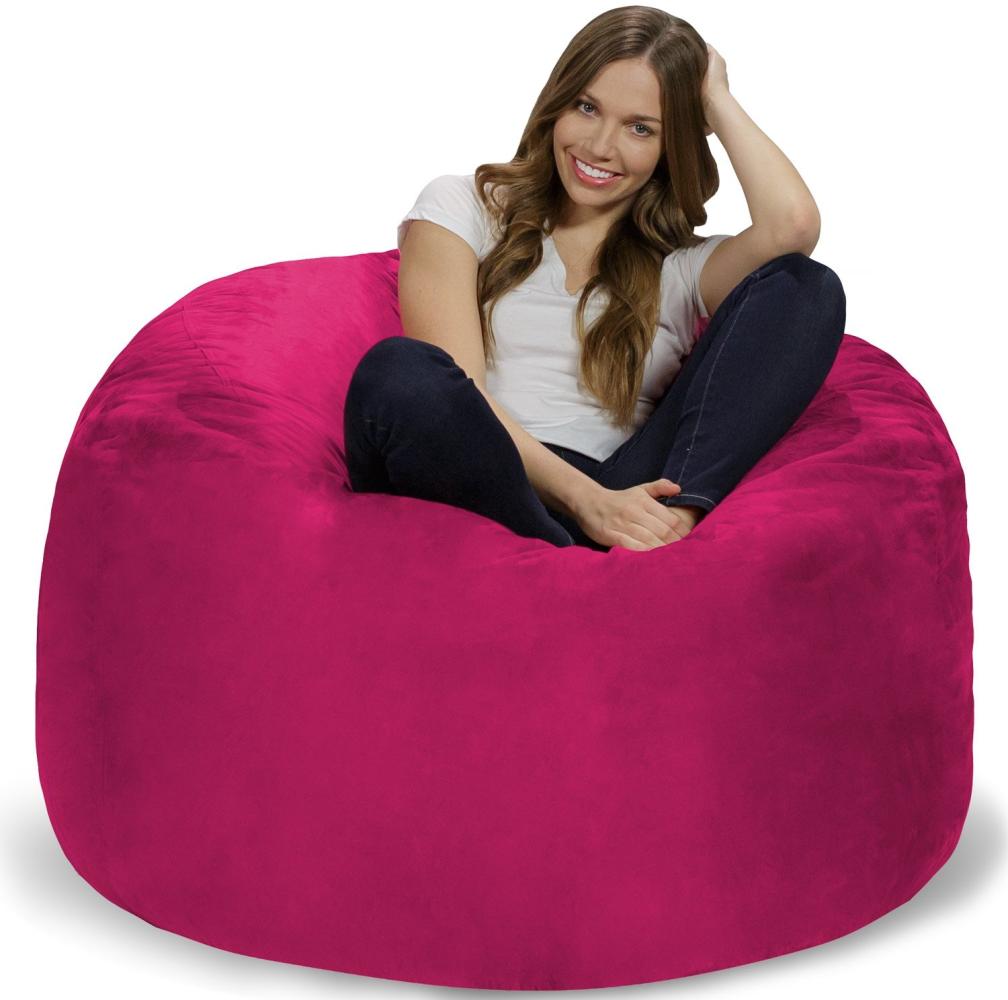 Chill Sack XL - Der Sitzsack mit Memory-Foam Füllung - Das Sitzkissen für Kinder und Erwachsene mit kuschelweichem, waschbarem Velourbezug in Rosa Bild 1