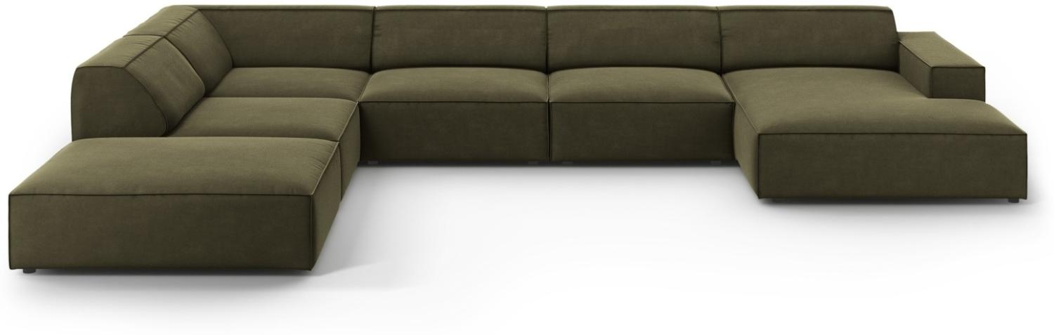 Micadoni 7-Sitzer Samtstoff Panorama Ecke links Sofa Jodie | Bezug Green | Beinfarbe Black Plastic Bild 1