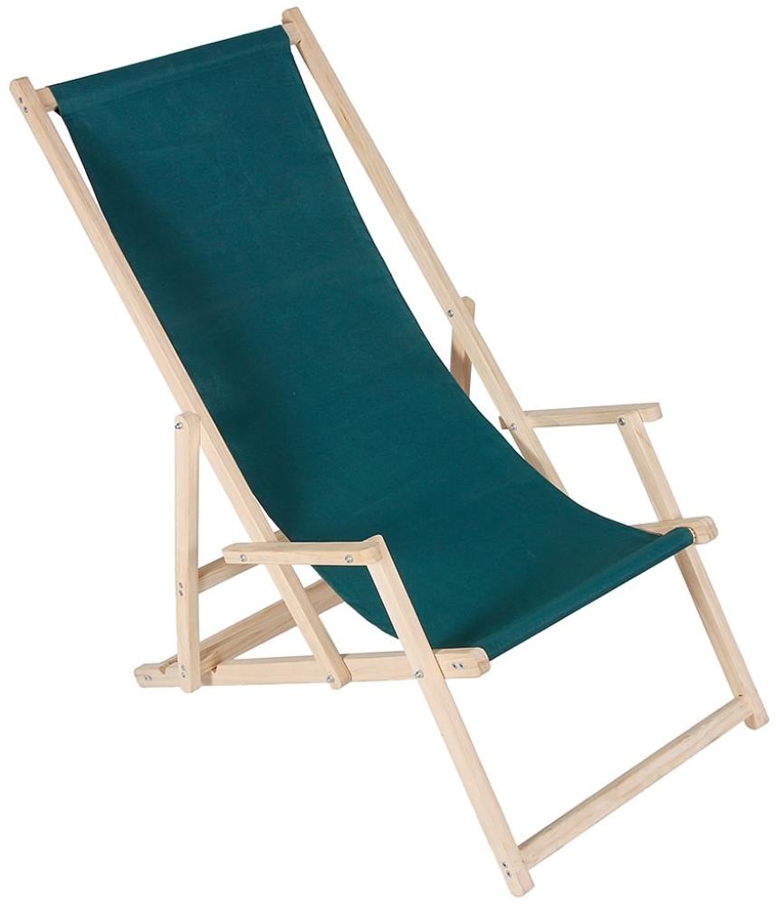 Strandstuhl mit Armlehne Strandliege Holz Liegestuhl Gartenliege Sonnenliege Strandstuhl Faltliege - Petrol Bild 1