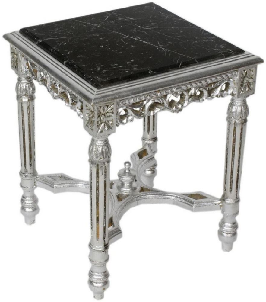 Casa Padrino Barock Beistelltisch Silber / Schwarz - Handgefertigter Massivholz Tisch mit Marmorplatte - Barock Wohnzimmer Möbel Bild 1