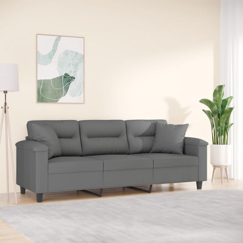 vidaXL 3-Sitzer-Sofa mit Kissen Dunkelgrau 180 cm Mikrofasergewebe Bild 1
