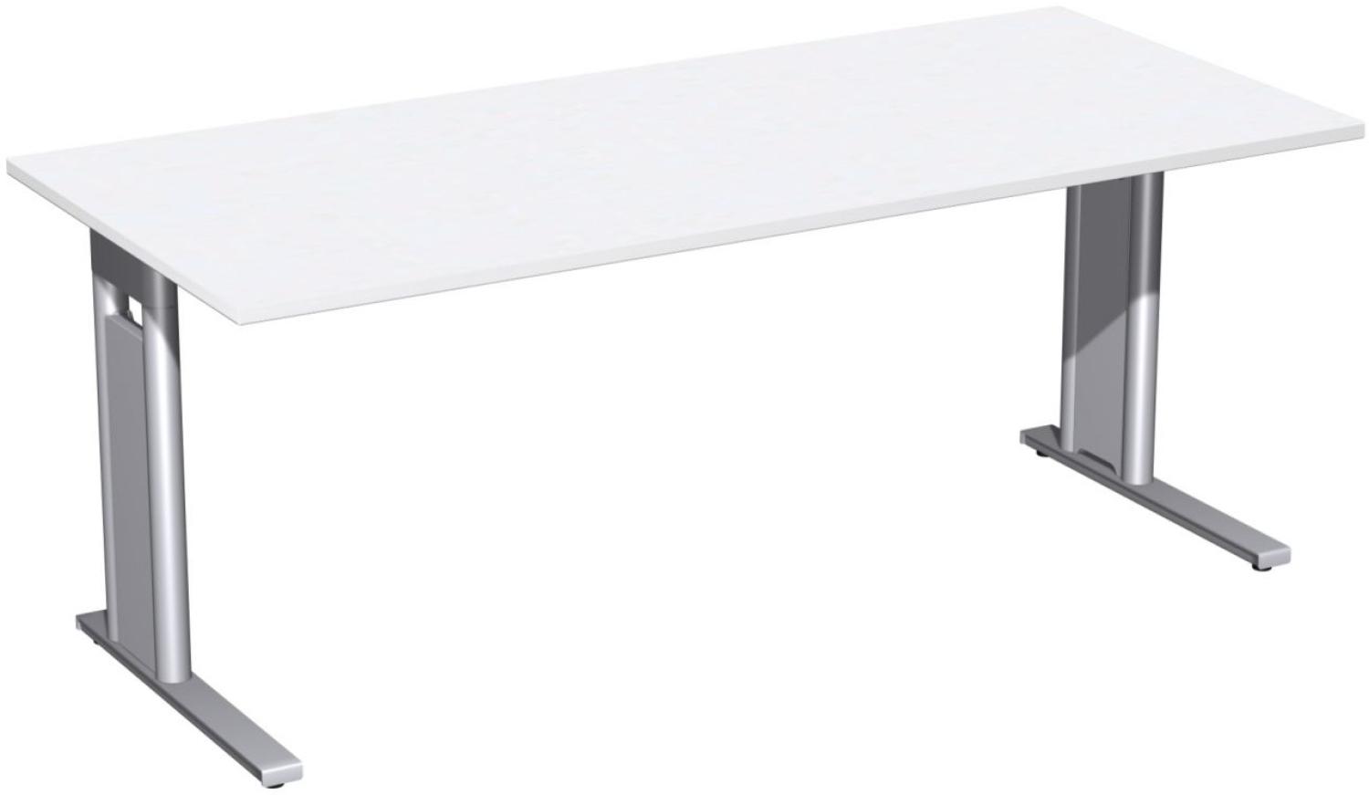 Schreibtisch 'C Fuß Pro', feste Höhe 180x80cm, Weiß / Silber Bild 1