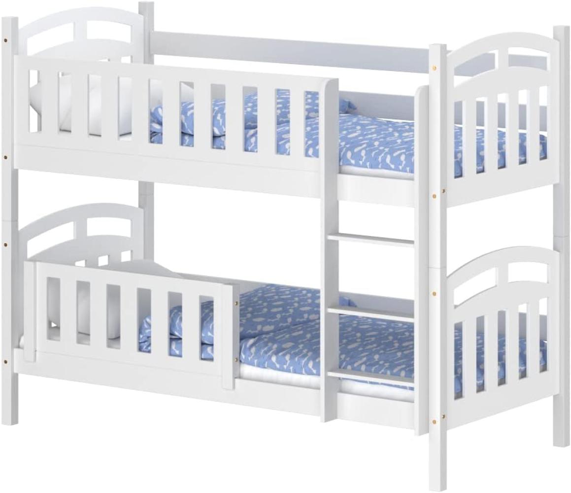WNM Group Kinderbett mit Rausfallschutz Suzie - aus Massivholz - Hochbett für Mädchen und Jungen - Absturzsicherung Hochbett - Kinderhochbetten 190x90 cm - Weiß Bild 1