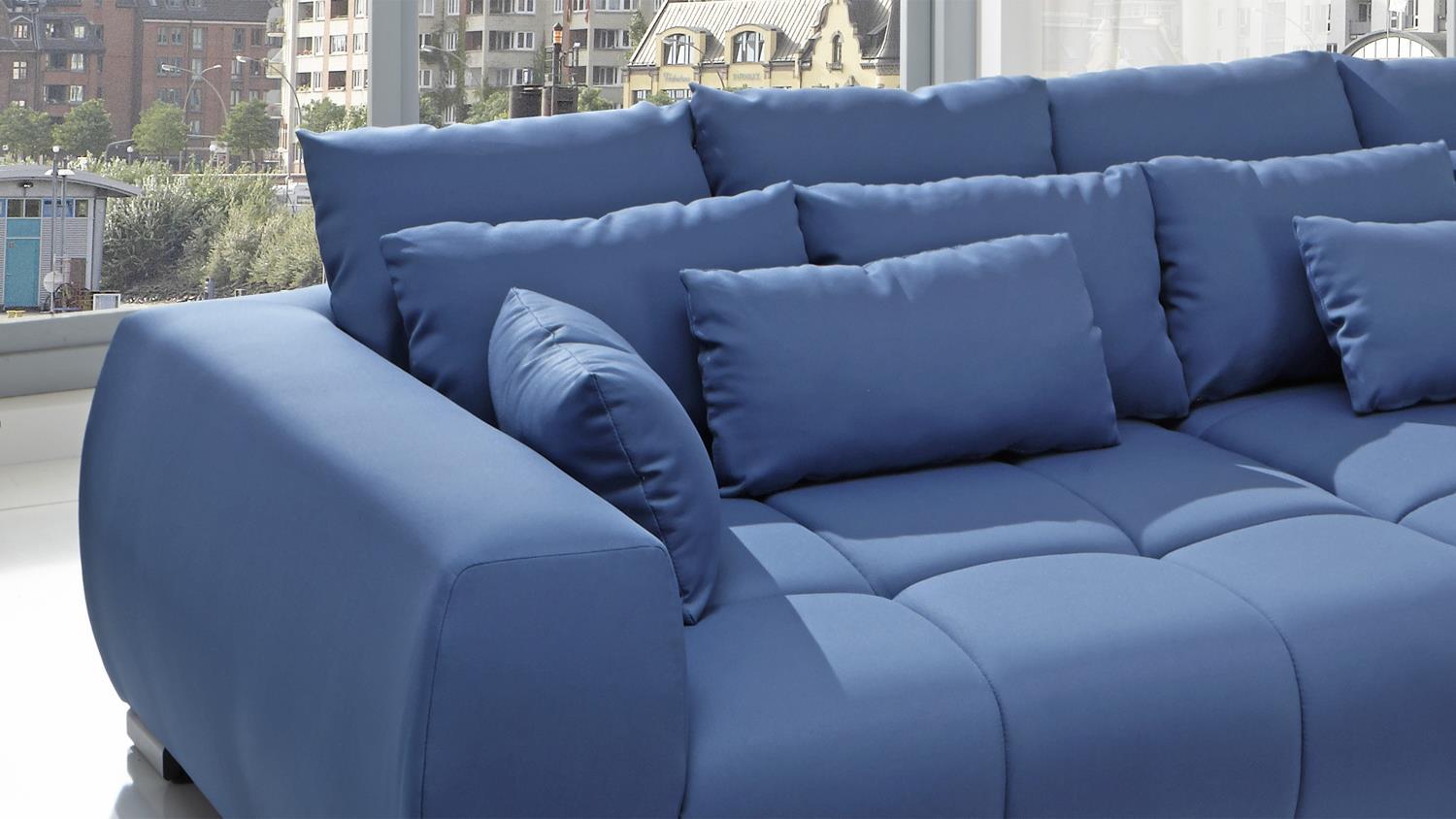 Big Sofa XXL Couch ESCAPE Sun 85 blau mit Kissen 276x145 Bild 1