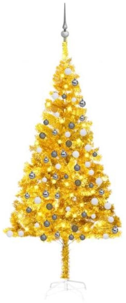 vidaXL Künstlicher Weihnachtsbaum mit LEDs & Kugeln Golden 180cm PET, Mit Beleuchtung [3077691] Bild 1