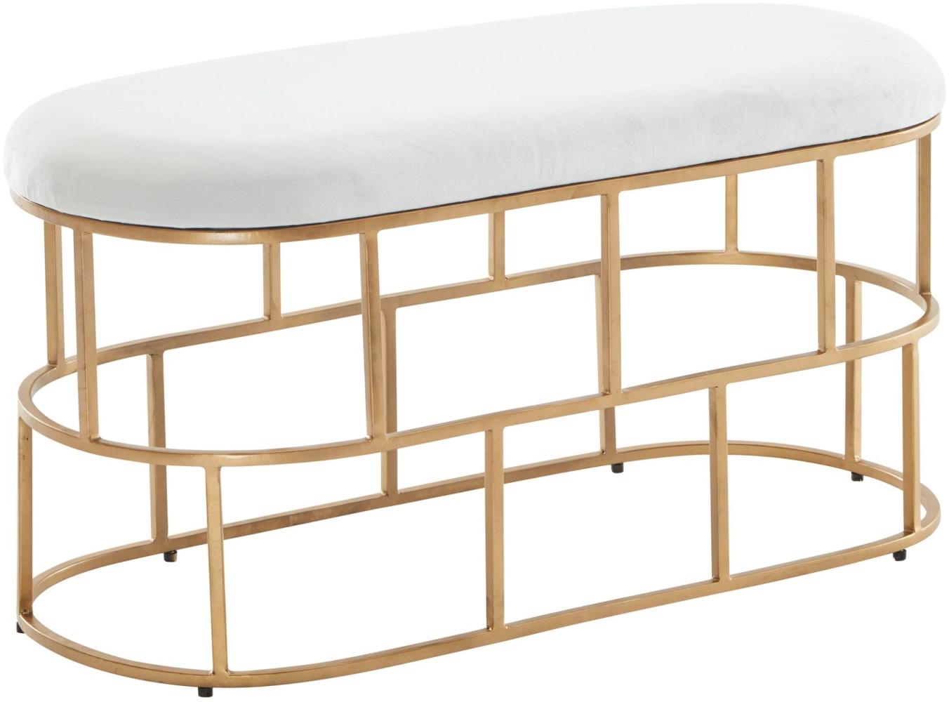 KADIMA DESIGN Stilvolle Samt-Sitzbank in Weiß & Gold - Zeitgemäßes Ambiente, Handgefertigtes Unikat für höchsten Sitzkomfort und einfache Reinigung. Bild 1