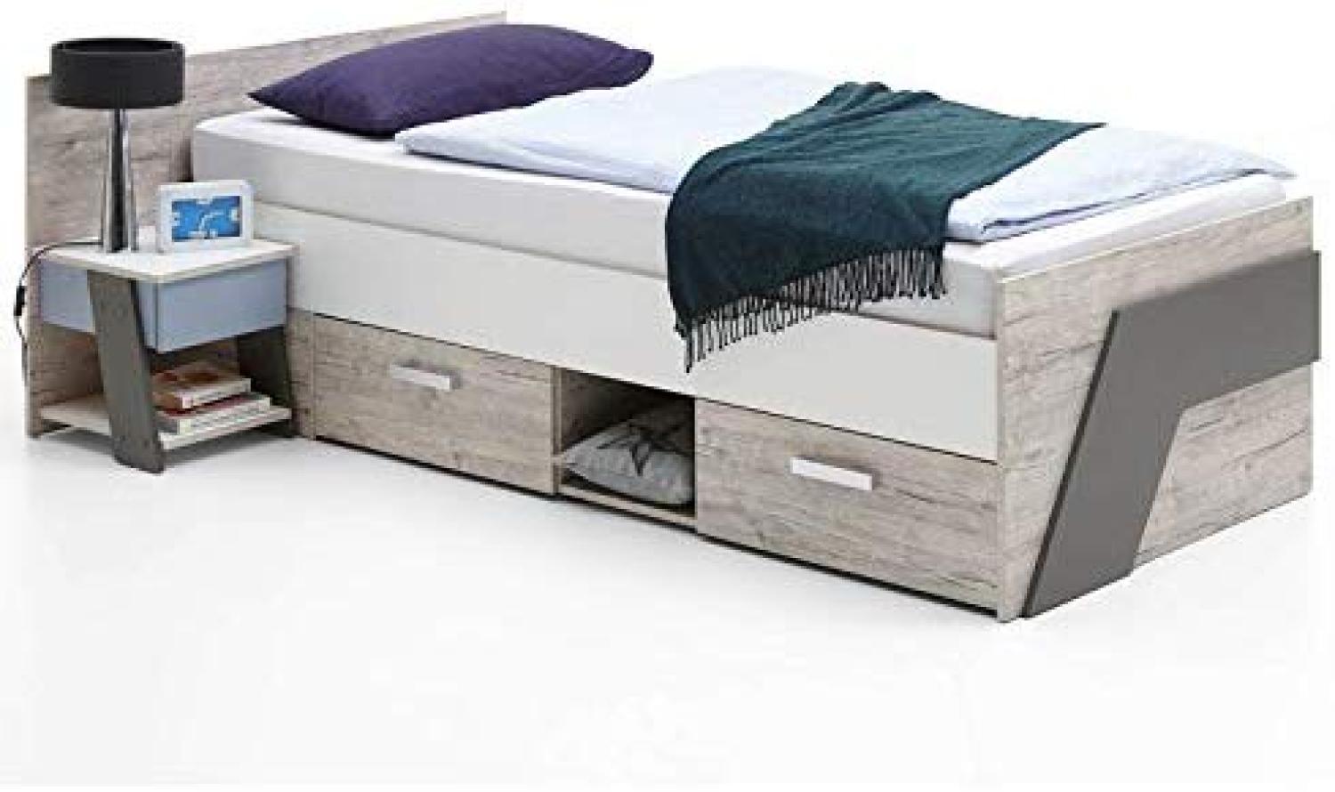 Jugendbett NONA Bett Bettanlage mit Nachtkommode Sandeiche 90x200 cm Bild 1