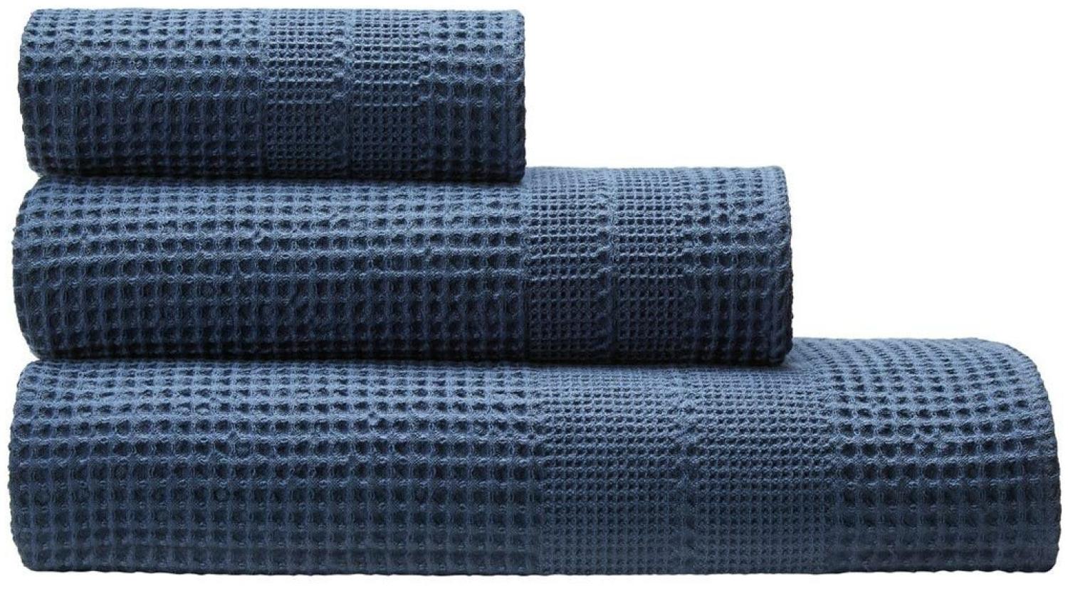 Cotonea Waffelpikee-Handtücher aus Bio Baumwolle | Duschtuch 70x140 cm | steinblau Bild 1