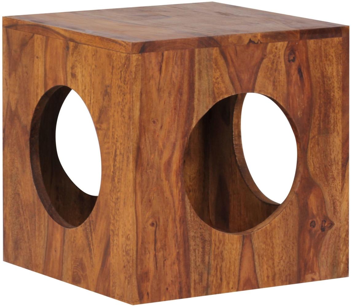 KADIMA DESIGN Quadratischer Beistelltisch aus Sheesham-Holz mit Cube-Design und Stauraummöglichkeiten. Bild 1