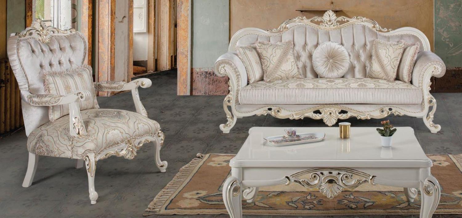 Casa Padrino Luxus Barock Wohnzimmer Set Mehrfarbig / Weiß / Gold - 2 Sofas & 2 Sessel & 1 Couchtisch - Wohnzimmer Möbel im Barockstil - Edel & Prunkvoll Bild 1