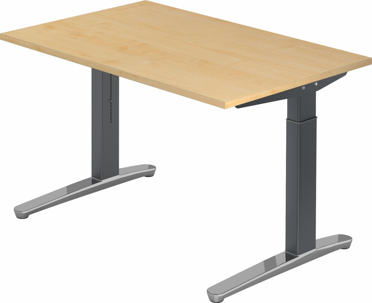 bümö® Design Schreibtisch XB-Serie höhenverstellbar, Tischplatte 120 x 80 cm in Ahorn, Gestell in graphit/alu poliert Bild 1