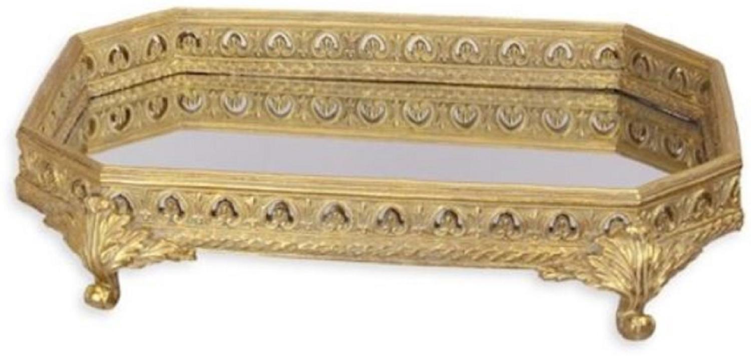 Casa Padrino Barock Serviertablett Gold 40,2 x 27,9 x H. 8,4 cm - Kunstharz Tablett mit Spiegelglas - Barock Gastronomie Accessoires Bild 1