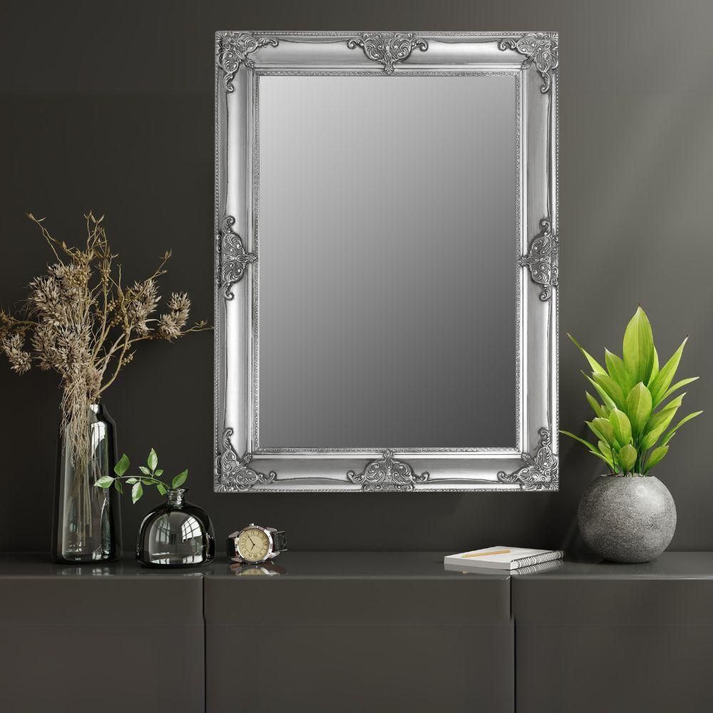 Stilvoller Spiegel GRANDE 82x62cm antik-silber Barockstil Facette Holzrahmen Bild 1
