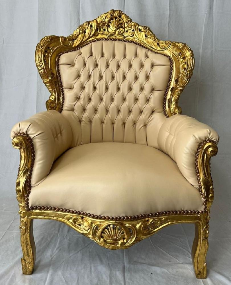 Casa Padrino Barock Kunstleder Sessel Beige / Gold - Barock Wohnzimmer Möbel Bild 1