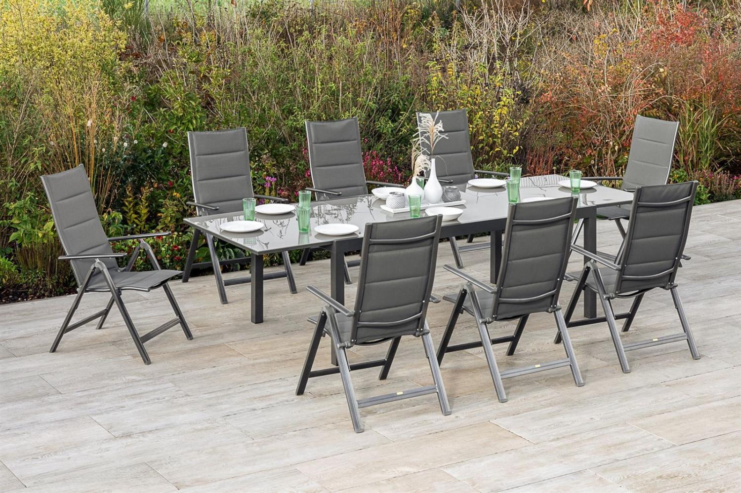 MERXX Garten-Essgruppe Taviano, (Set, 9-tlg), 8 Klappsessel, 5-fach verstellbar, Ausziehtisch Bild 1