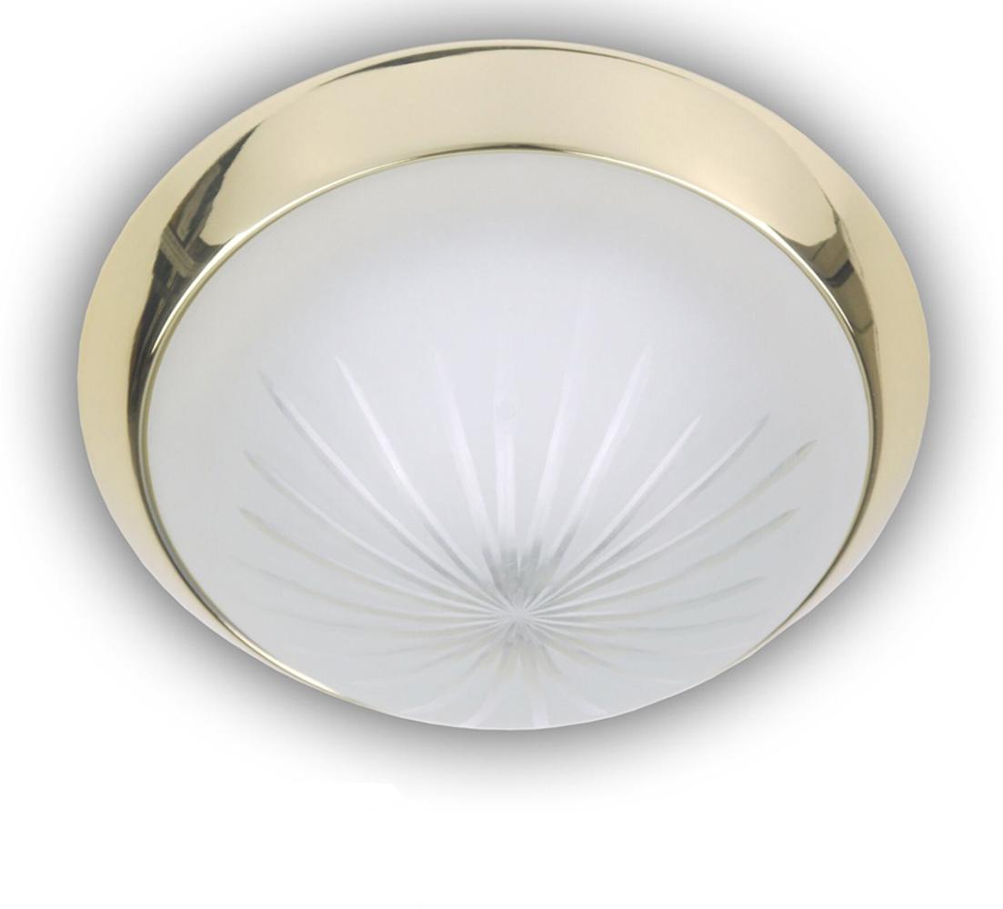 LED Deckenleuchte rund, Schliffglas satiniert, Dekorring Messing poliert, Ø 35cm Bild 1