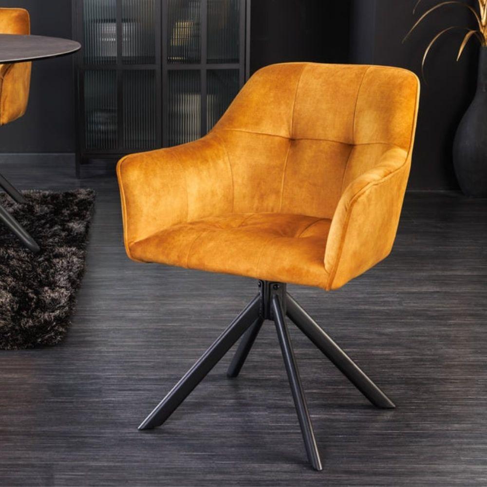 Moderner Drehstuhl ZIRA senfgelb Samt Metallgestell schwarz Stuhl Armlehne Bild 1