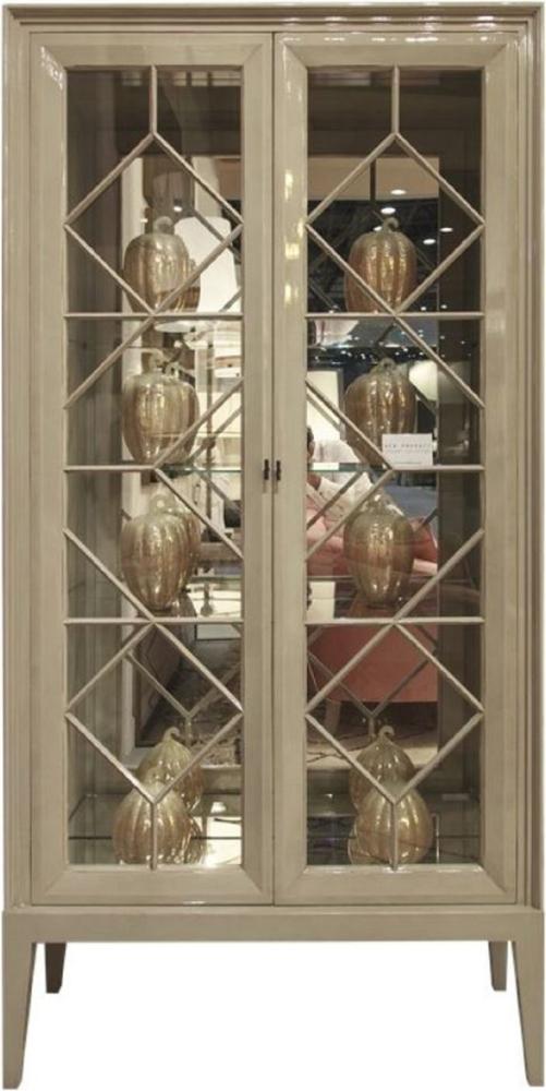 Casa Padrino Luxus Vitrine Grau 110 x 42 x H. 220 cm - Edler Massivholz Vitrinenschrank mit 2 Glastüren - Luxus Wohnzimmer Möbel Bild 1