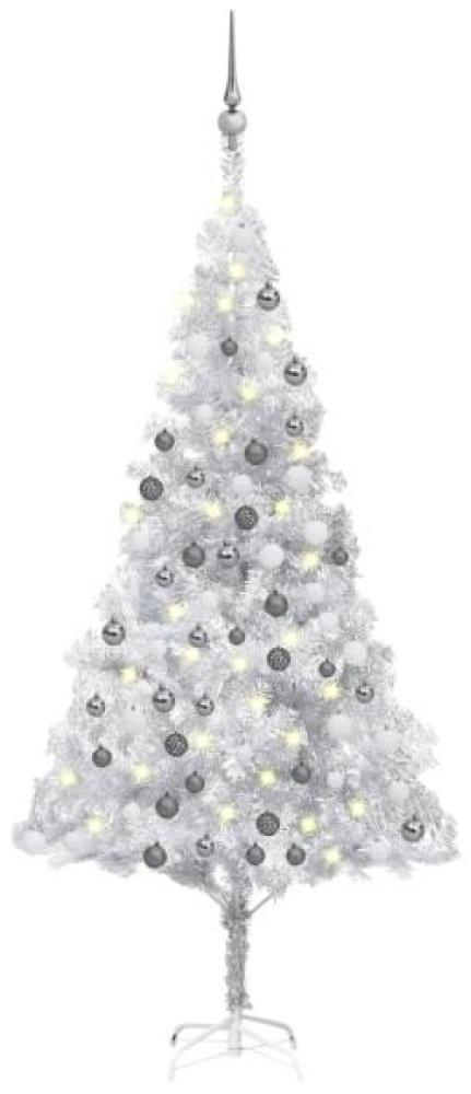 vidaXL Künstlicher Weihnachtsbaum mit LEDs & Kugeln Silbern 180cm PET, Mit Beleuchtung [3077696] Bild 1