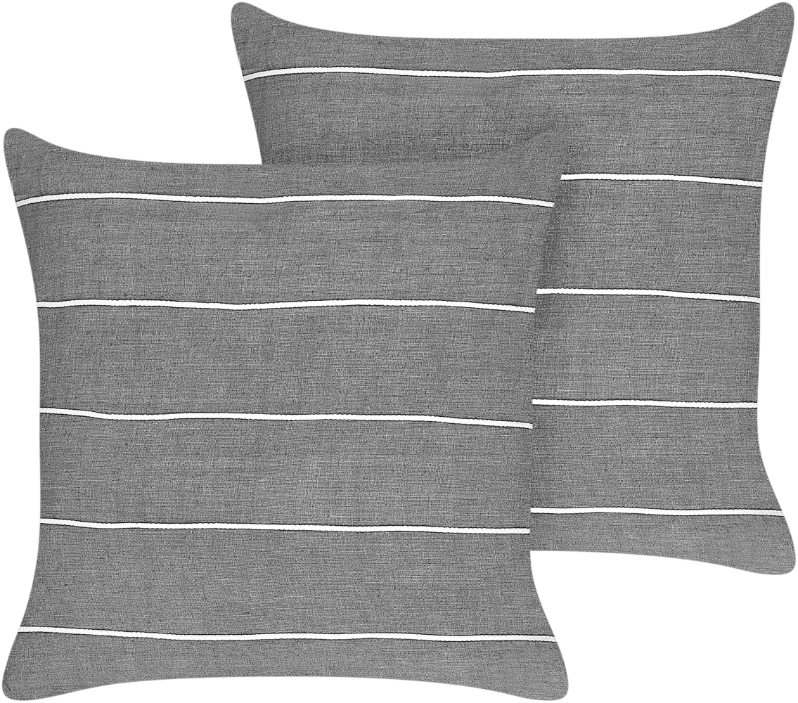 Dekokissen Leinen gestreift grau weiß 50 x 50 cm 2er Set MILAS Bild 1