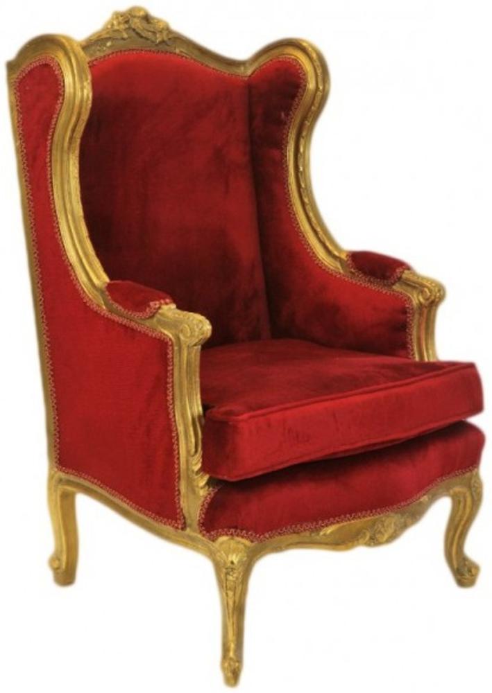 Casa Padrino Barock Lounge Thron Sessel Bordeaux Rot / Gold - Ohren Sessel - Ohrensessel Tron Stuhl Bild 1